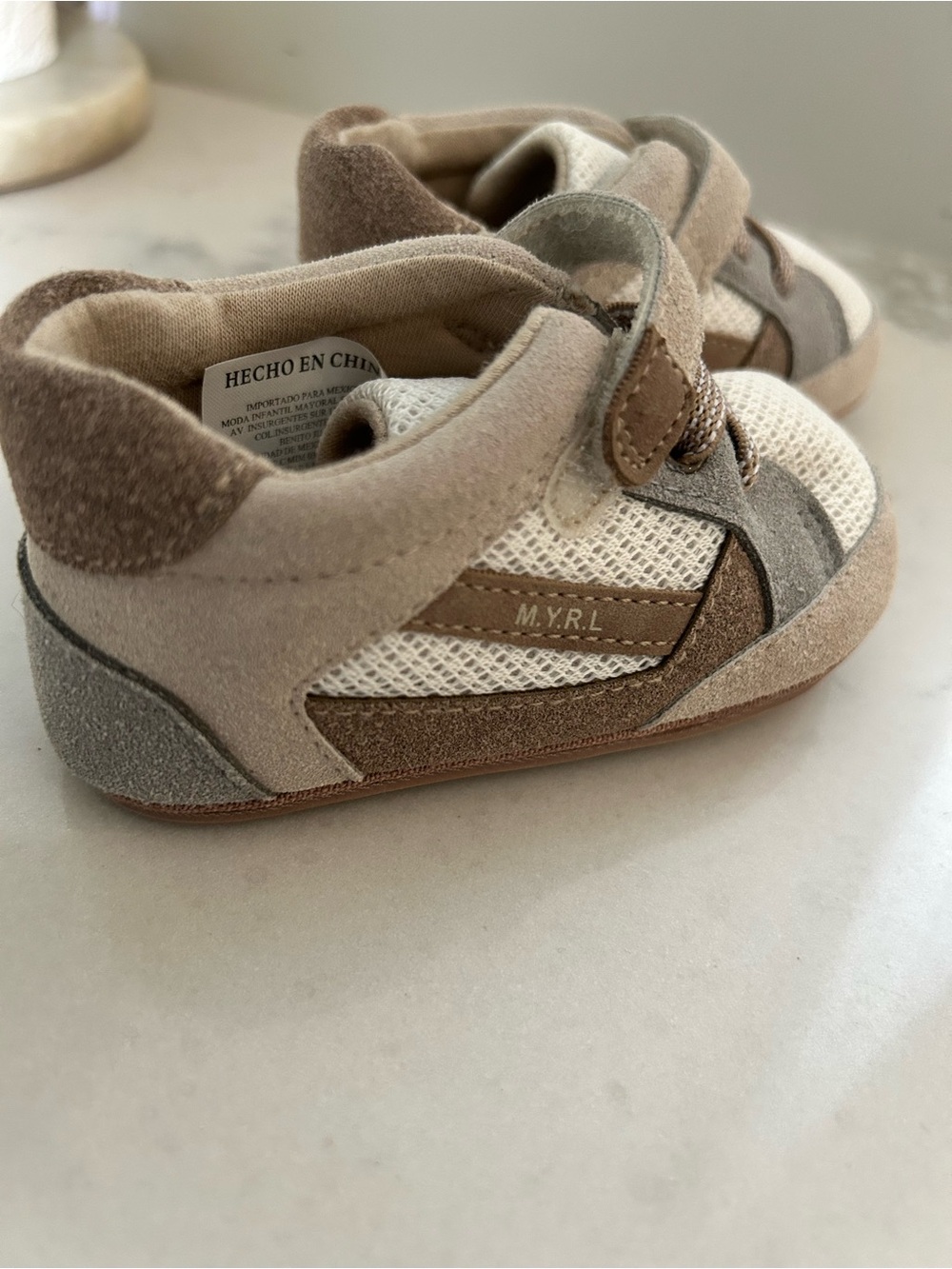 Mayoral Baby Neutral Tone Mesh & Suede Sneakers